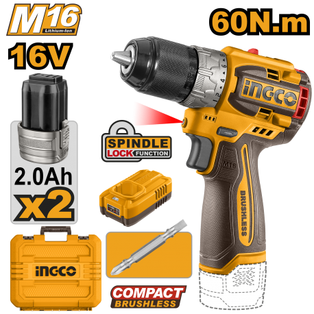 TRAPANO COMPACT BRUSHLESS 60Nm 2 BATTERIE 16V